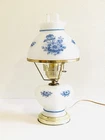 Vintage Gone With The Wind Glass Hurricane Milk Glass Blue Flowers Lamp