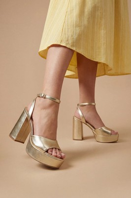 Faith Metallic Gold Absatz Sandalen Damen Ausgehen Absatz