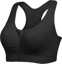 Lemef Front Zipper Sports Bras High Impack Post Op Compression L, Black 