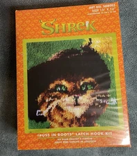 SHREK PUSS IN BOOTS latch hook kit - NEW sealed - 13"x13" - printed canvas Caron