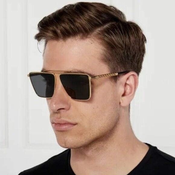 Versace VE2266 64mm Oversize Pillow Sunglasses Gold Frame Dark Grey Lenses New thumbnail 3