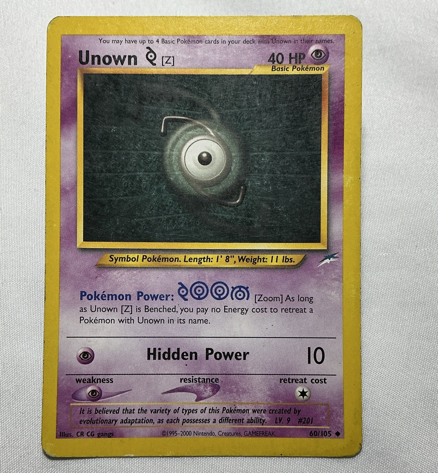 Pokémon Unown [Z] 60/105 Neo Discovery Common Regular 40 HP English 2000