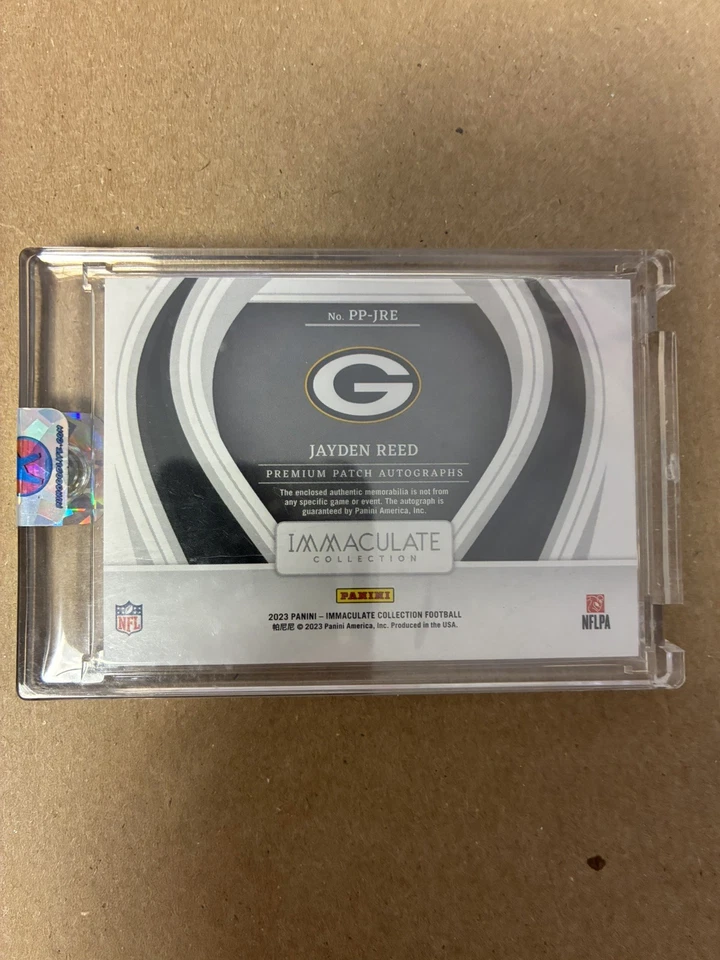 Jayden Reed Immaculate RC 2023 parche automático dorado #/25 autógrafo novato Foto 4 de 4
