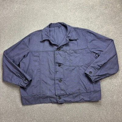 French Jacket Womens Large Blue VINTAGE Chore Canvas Work Wear Utility Ladies