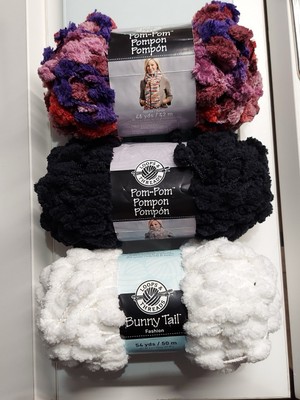 Loops & Threads BUNNY TAIL FASHON Pom-Pom Yarn 3 oz ea Naturals Set Of 3