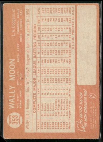 1964 Topps #353 Wally Moon (bajo grado) 3010784 - Imagen 2 de 2