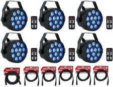 6 Rockville RockPAR TRI LED RGB Par Cans DJ Black DMX Wash Lights Remotes Cables