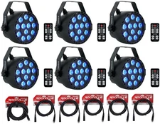 6 Rockville RockPAR TRI LED RGB Par Cans DJ Black DMX Wash Lights+Remotes+Cables