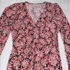 MICHAEL Michael Kors Shirred Midline Asymmetrical Hem Small Print Floral Dress.