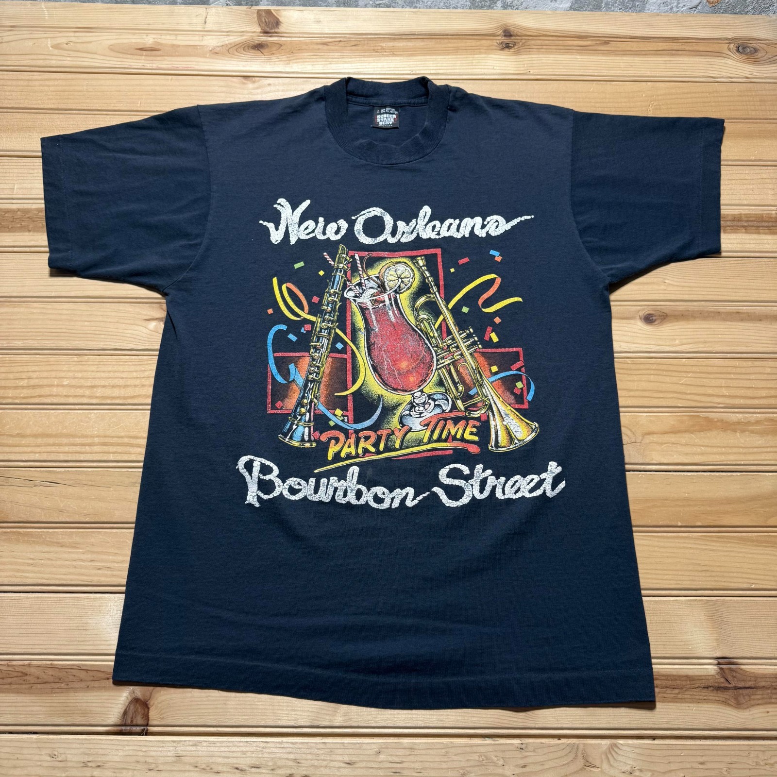 Vintage 80s New Orleans Bourbon Street Party Time Souvenir T-Shirt USA - Large