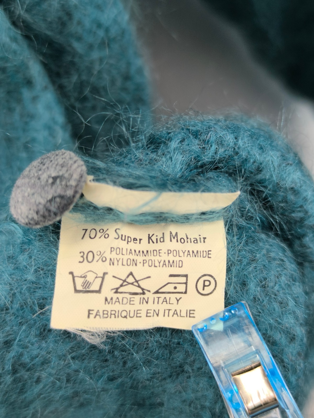 Oris Vintage Mohair Strickjacke Cardigan Damen Gr. XL It 48 Blau Grün Italy image 8
