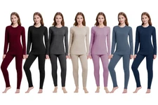 Women 100% Merino Wool Base Layer Sets Thermal Underwear Ski 2PC Top&Long Johns