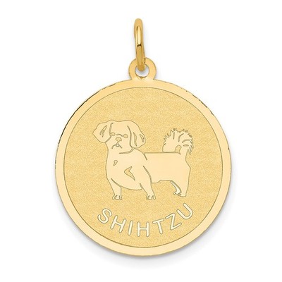 Echt 14K Gelbgold SHIH TZU 20mm gravierbare Scheibe Hund Charm; Länge 26mm