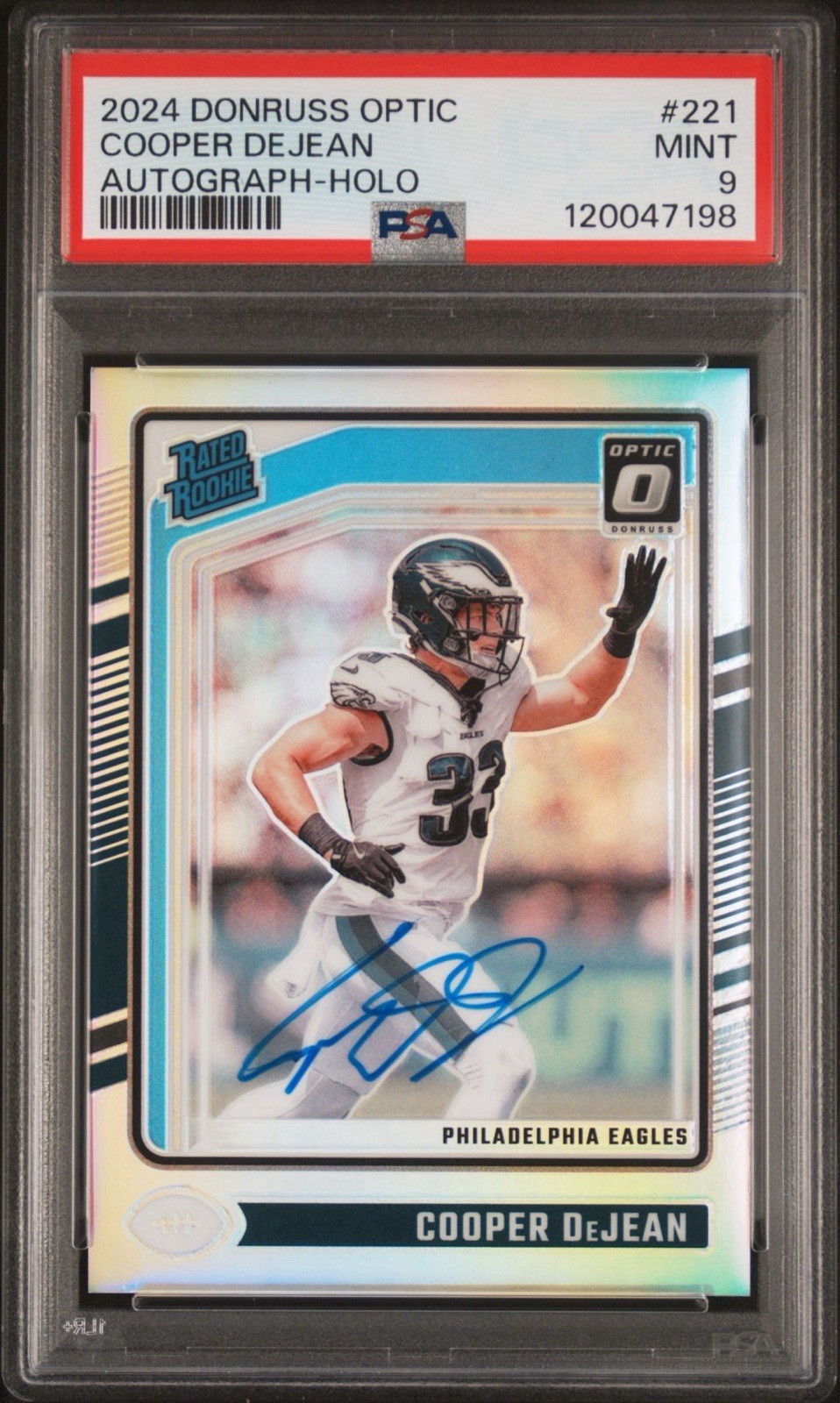 2024 Optic Cooper DeJean Rated Rookie On Card Auto Holo /150 PSA 9
