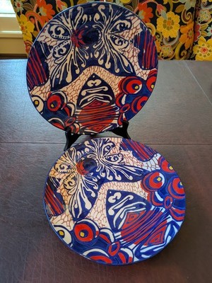 2x Anthropologie HABARI 11'' Dinner Plates Bon Appetit