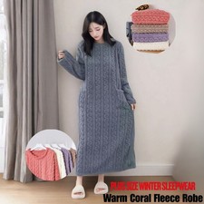 Women Ladies Winter Extra Long Crew Neck Dressing Gown Fleece Warm Pyjamas Soft
