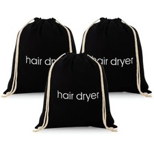 3  6  8 Pack Hair Dryer Bags Drawstring Bag Container 3 PCS, Black