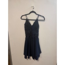 Windsor Navy Blue Lace Shimmer Fit and Flare Cocktail Party Dress Mini
