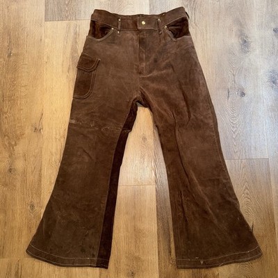 Vtg 60s 70s Bell Bottom Pants Suede Leather Disco Hippie Flare Leg