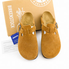 Birkenstock Boston x Stussy Caramel Suede Leather Clog Shoes Wide EU37-45 Unisex