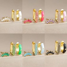 Stainless Steel Huggie Earrings Simulated Zirconia Gold Plated Jewelry 3PCS