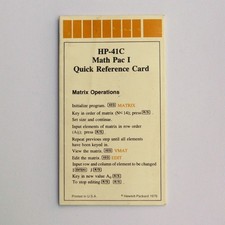 Math Pac Quick reference card for Hewlett Packard HP 41CV Calculator