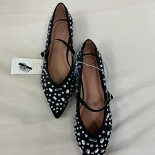 A New Day Rhinestone Mary Jane Flats  Women's Size 8.5  Black  NWT    