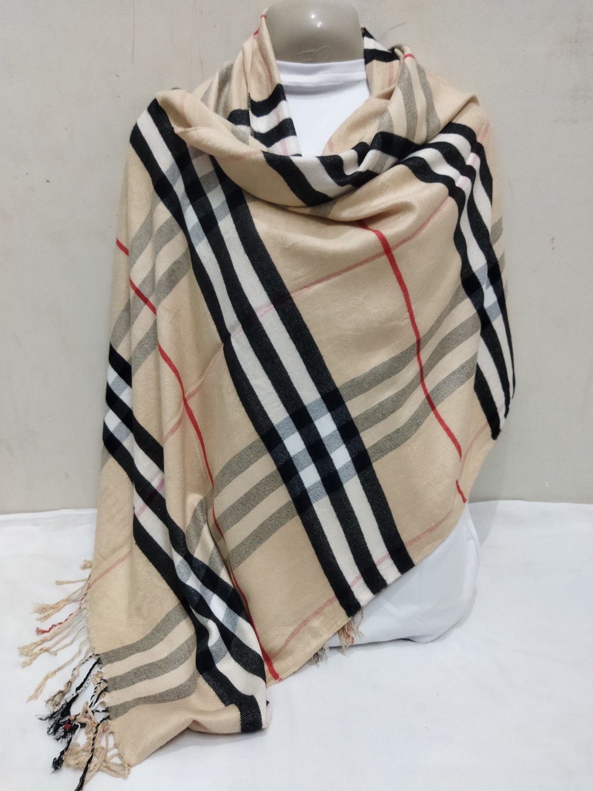 Burberry Scarf Rectangular Shawl 100% Cashmere St… - image 1