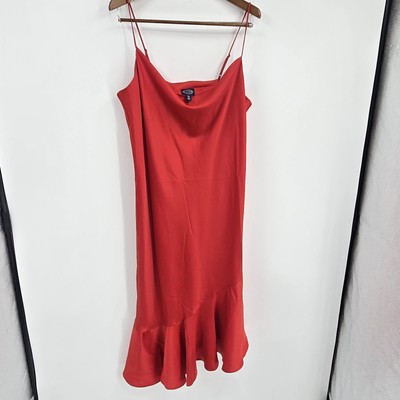 Vtg Midi Slip Dress Red Floral Fairy 90s Y2k Asymm Hem Flounced XXL New HOCO