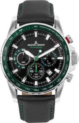 Jacques Lemans - Liverpool Chrono schw grün Leder - 1-2099C - Herrenuhren
