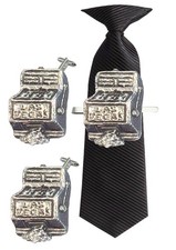 Z15 Las Vegas One Arm Bandit Cufflinks Crocodile tie Clip 4mm English Pewter