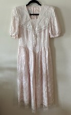 Vintage 80s Gunne Sax Jessica McClintock Pink Lace Prairie Dress Size 11 USA