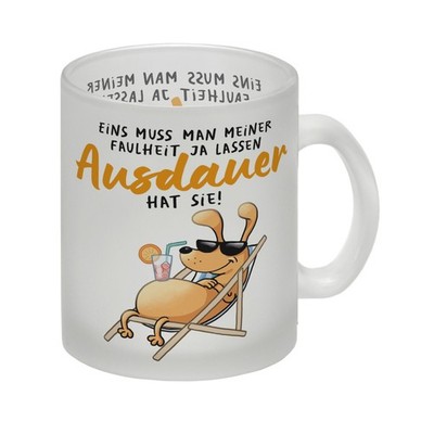 Fauler Hund Glas Tasse mit Spruch Meine Faulheit hat Ausdauer