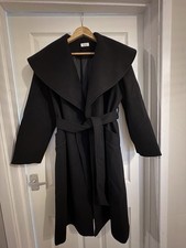Miss Selfridge Petites UK 8 Black Belted Tie Long Overcoat