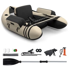 Portable Inflatable Fishing Boat w/Pump, Storage Pockets, Fish Ruler, Rod Holder