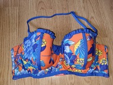 Gorgeous orange blue floral padded Underwired bikini Top size M