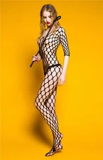 Womens Lingerie Nightwear Open Crotch Fishnet Half Sleeve Body Stocking Bodysuit
