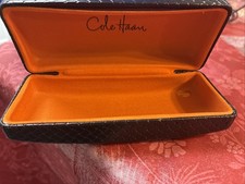 Cole Haan Brown Hard Eyeglass Case Orange Felt Lined Weave Pattern Faux Leather