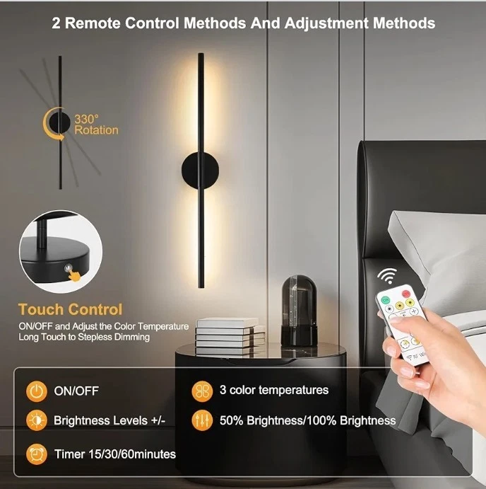 Apliques de Pared Control Remoto Inalámbrico Batería LED Luces de Pared Lámpara de Pared Interior Negro...291 Foto 4 de 4