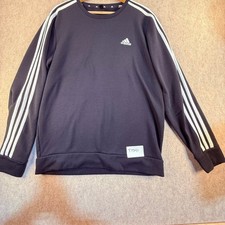 Adidas Mens Primegreen 3-Stripe Crewneck Sweatshirt Black White Medium T1541