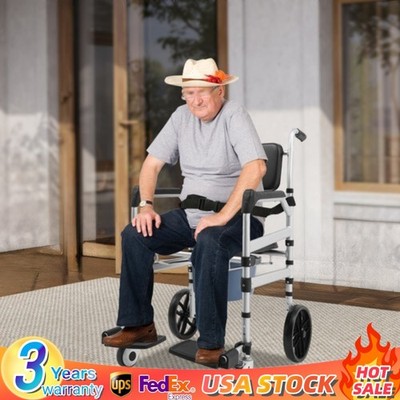 Foldable Shower Chair with Wheels Rolling Shower Chair with Commode for Seniors