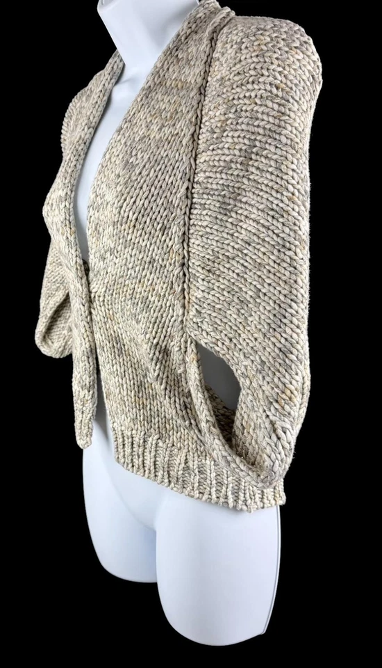 女式 Brunello Cucinelli 灰色粗花呢短袖棉质开衫毛衣 S 码 — 第 3/4 张图片