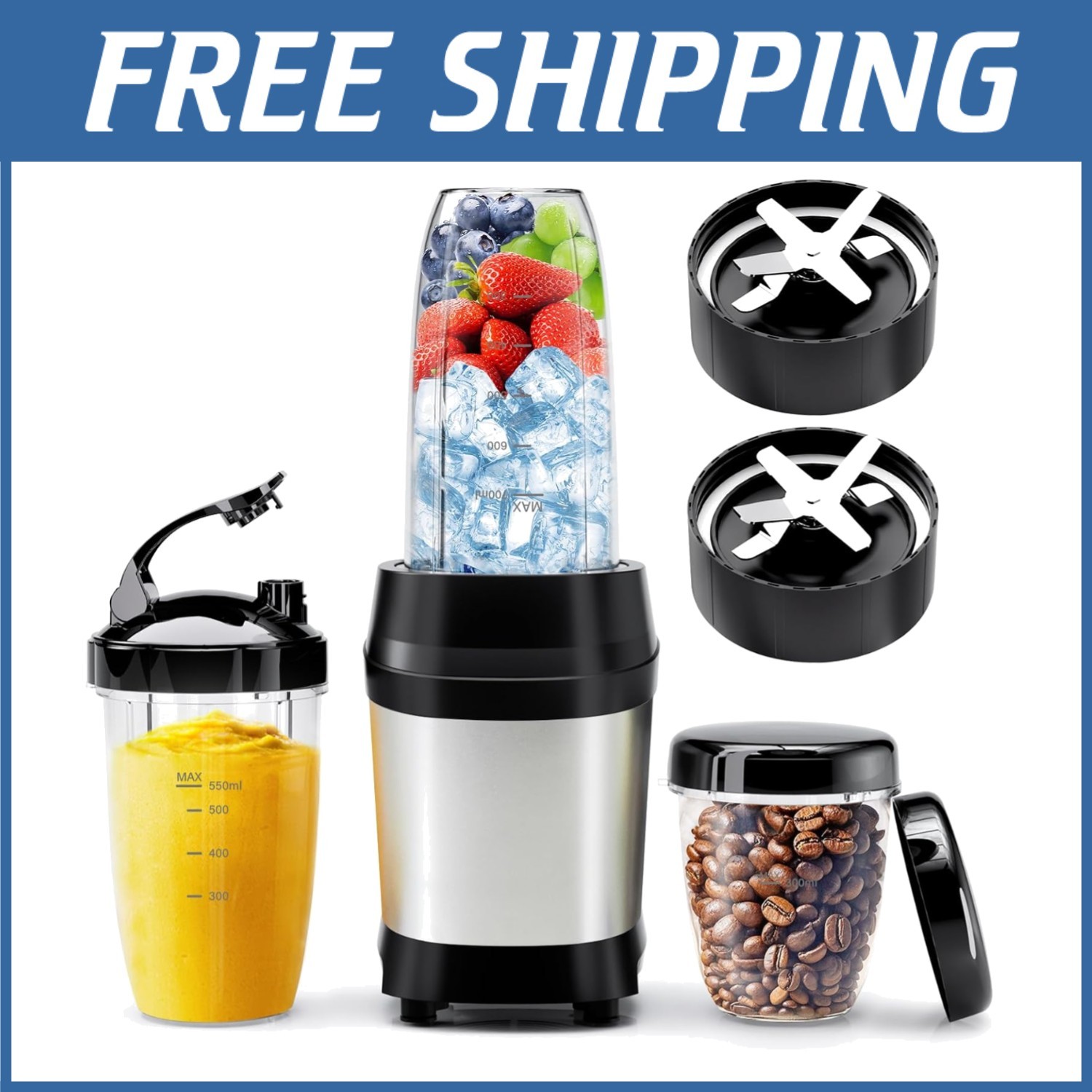 Powerful 1200W Smoothie Blender, 6-Fin Blades, 3 Cups