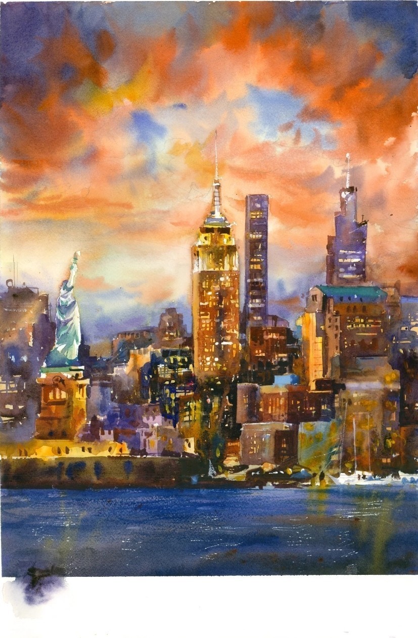 Devon Rodriguez NYC “New York City Dreams” Signed Watercolor Print 17x22 Art