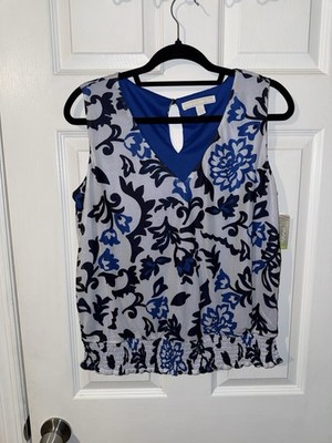 Women's Sleeveless Juniper & Lime Tank Blouse Blue Stretch Waist Size PL NWT