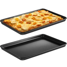 2 Pcs 15.6 Inch Grandma Style Pizza Pan Hard Rectangular Black Non Stick Sici...
