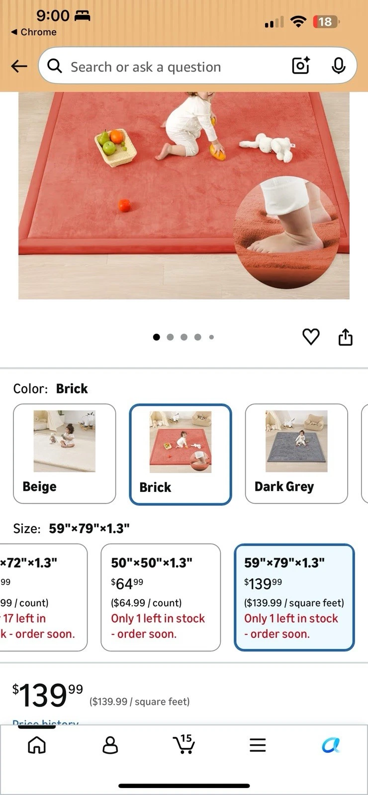 PAPA MAT 1.3" Thick Baby Floor Play Mat 59X79 Inch Brick Elasti Foam
Opens in a new window or tab
