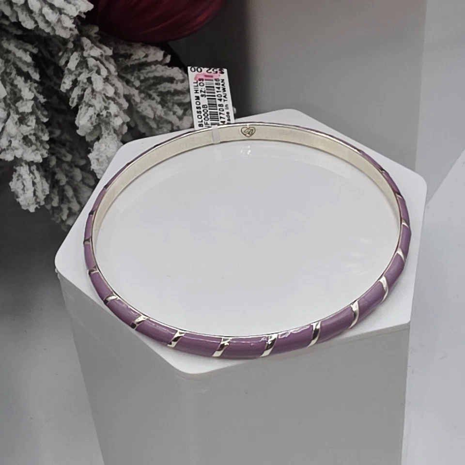 NWT Brighton Blossom Hill Lavender Enamel Bangle 7.75" Silver Tone - Image 2 of 4