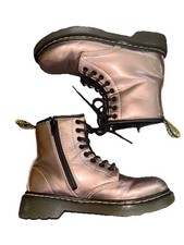 Dr Doc Martens Girls Boots US Size 1 Combat Patent Leather Rose Gold Side Zip