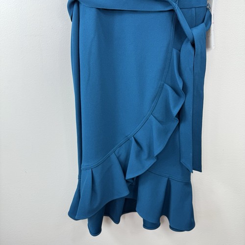 NWT Calvin Klein Teal Blue Ruffle Tulip Hem Stretch Crepe Dress Size 10 - Imagen 8 de 13